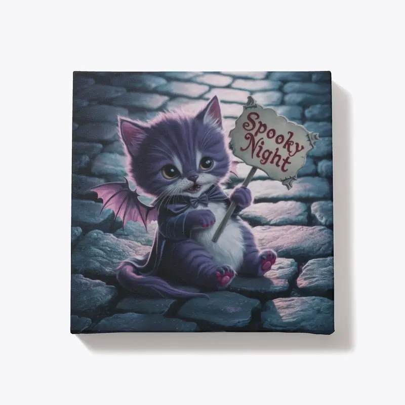 Cute Halloween Cat Canvas Art