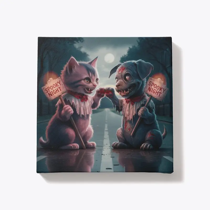 Spooky Night Cat & Dog Canvas