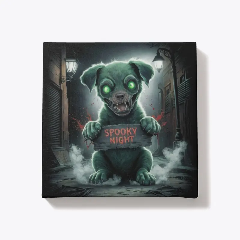 Spooky Night Zombie Puppy Canvas