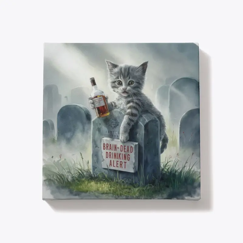 Funny Kitten Drinking Warning Art